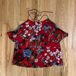 Alice + Olivia Floral Red Halter Flowy Top Size XS